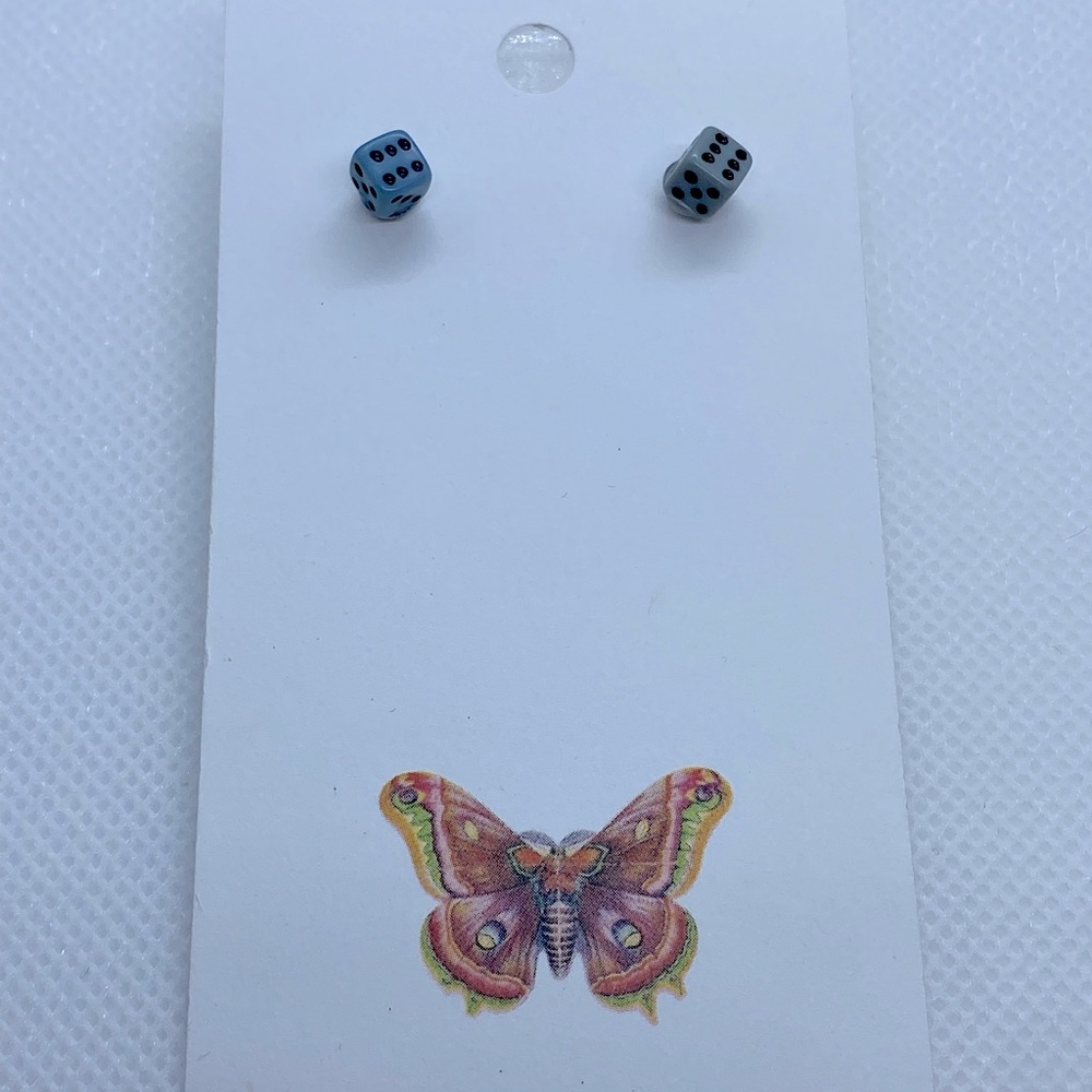 Gray Mini Dice Earrings Handmade